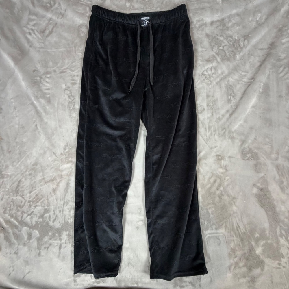True Religion Black Velour Embossed Logo Lounge Sleep Pants Medium